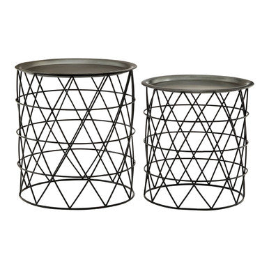 Set of Two Round Zinc Top Coffee Table Pair with Black Iron Cylindrical Bases, Templar
