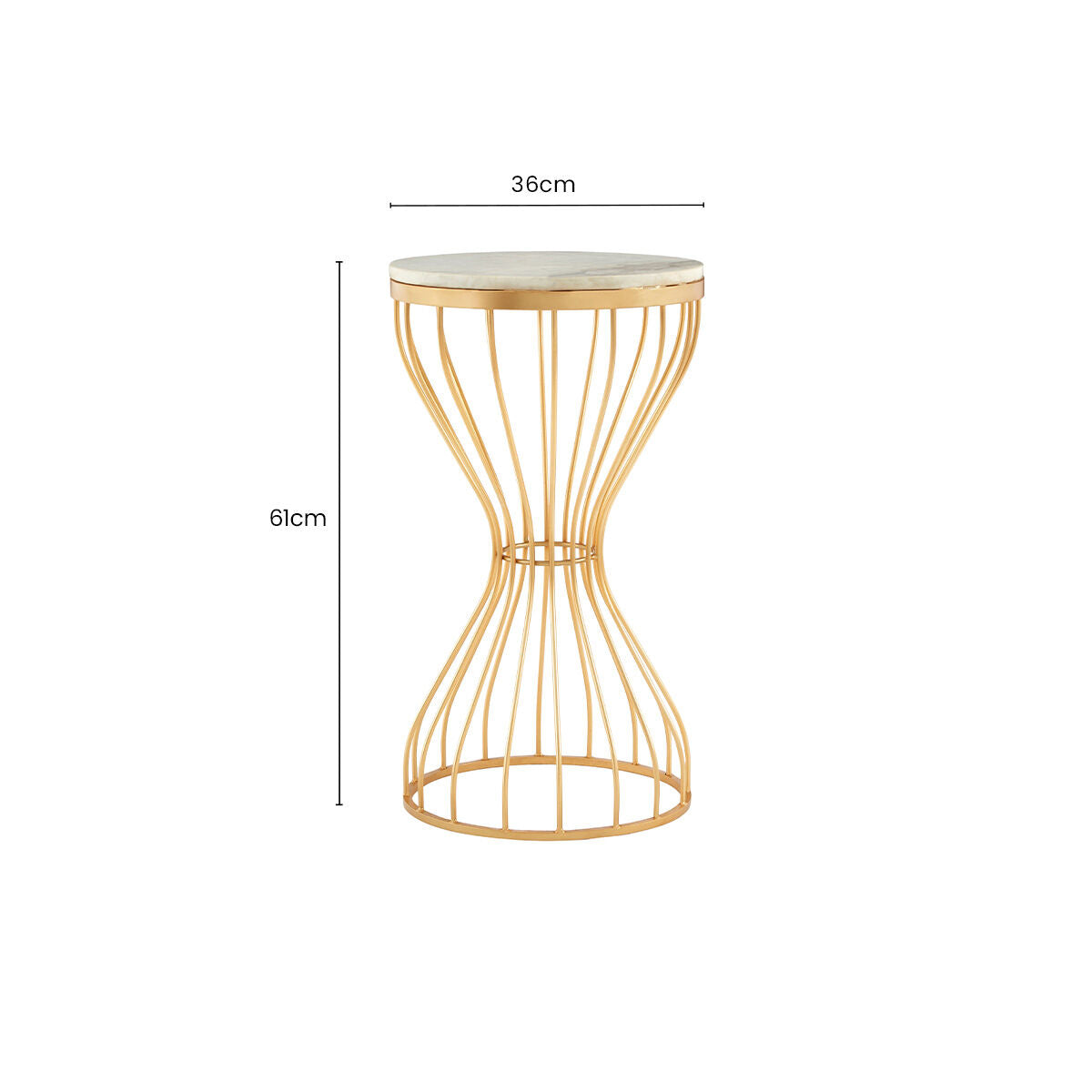 White Marble Round Top Side Table with Gold Iron Hourglass Iron Base, Templar