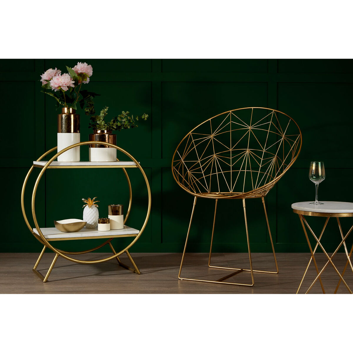 Templar Gold Iron Occasional Chair with Geometric Design
