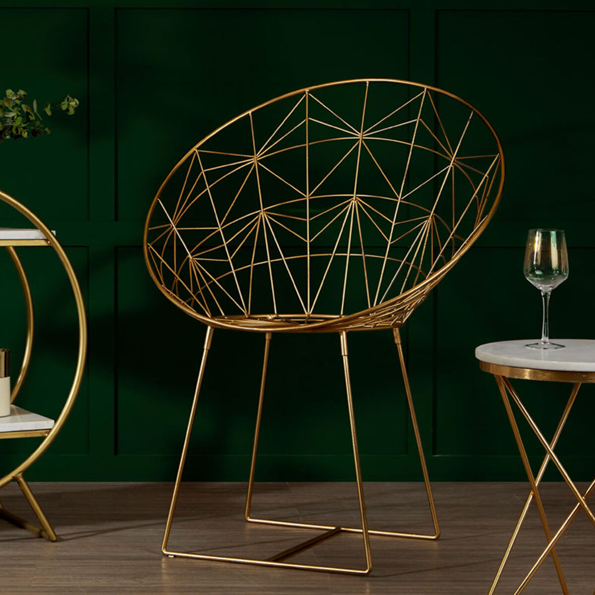 Templar Gold Iron Occasional Chair with Geometric Design