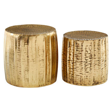 Gold Set of 2 Antique Brass Side Table and Stool, Templar