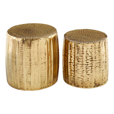 Templar Gold Iron Set of 2 Side Tables and Stools with Hammered Texture