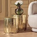 Templar Gold Iron Set of 2 Side Tables and Stools with Hammered Texture
