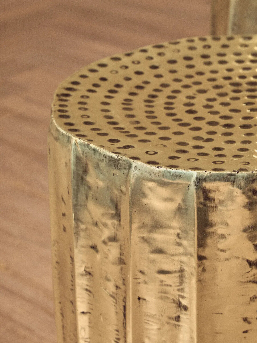 Templar Gold Iron Set of 2 Side Tables and Stools with Hammered Texture