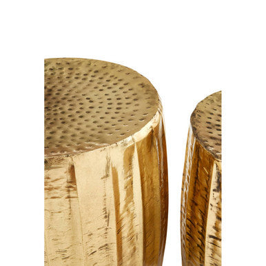 Templar Gold Iron Set of 2 Side Tables and Stools with Hammered Texture