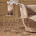 Arcana Champagne Metal Set of 2 Round Side Tables with Honeycomb Base