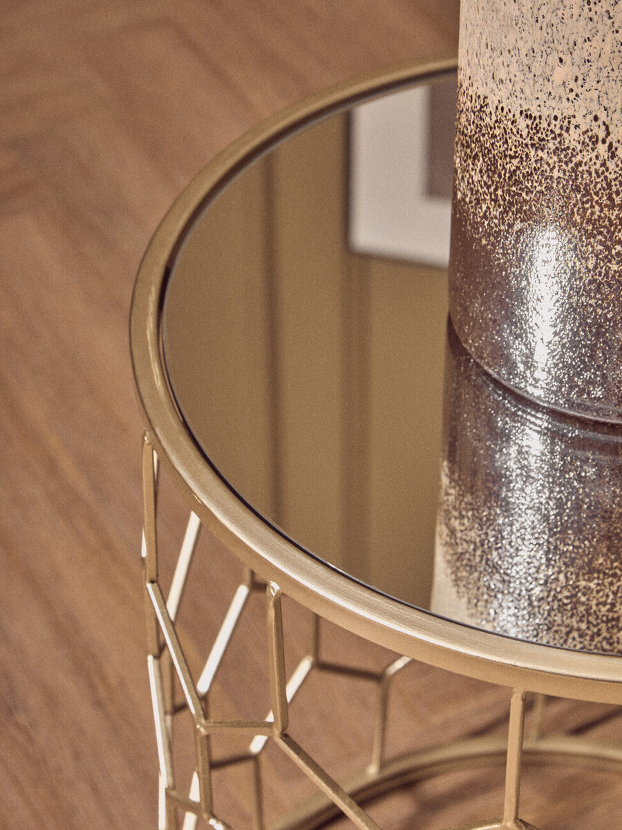 Arcana Champagne Metal Set of 2 Round Side Tables with Honeycomb Base