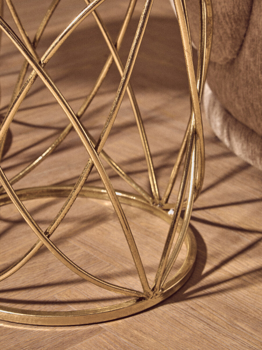 Set of 2 Round Mirrored Glass Top Side Tables with Gold Metal Frame, Arcana