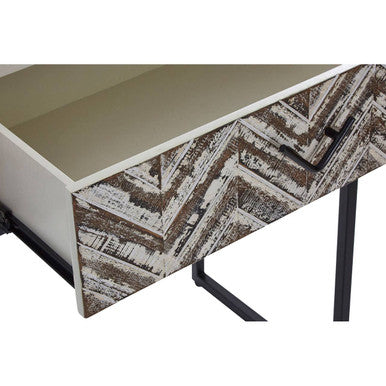 Natural Wood 2-Drawer Console Table with Geometric Assorted Front and Black Metal Legs, Lombok