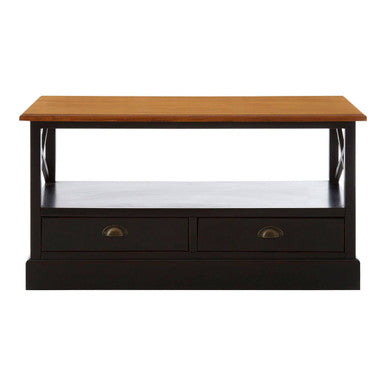 Black Rectangular Storage Coffee Table with Drawers, Virginia