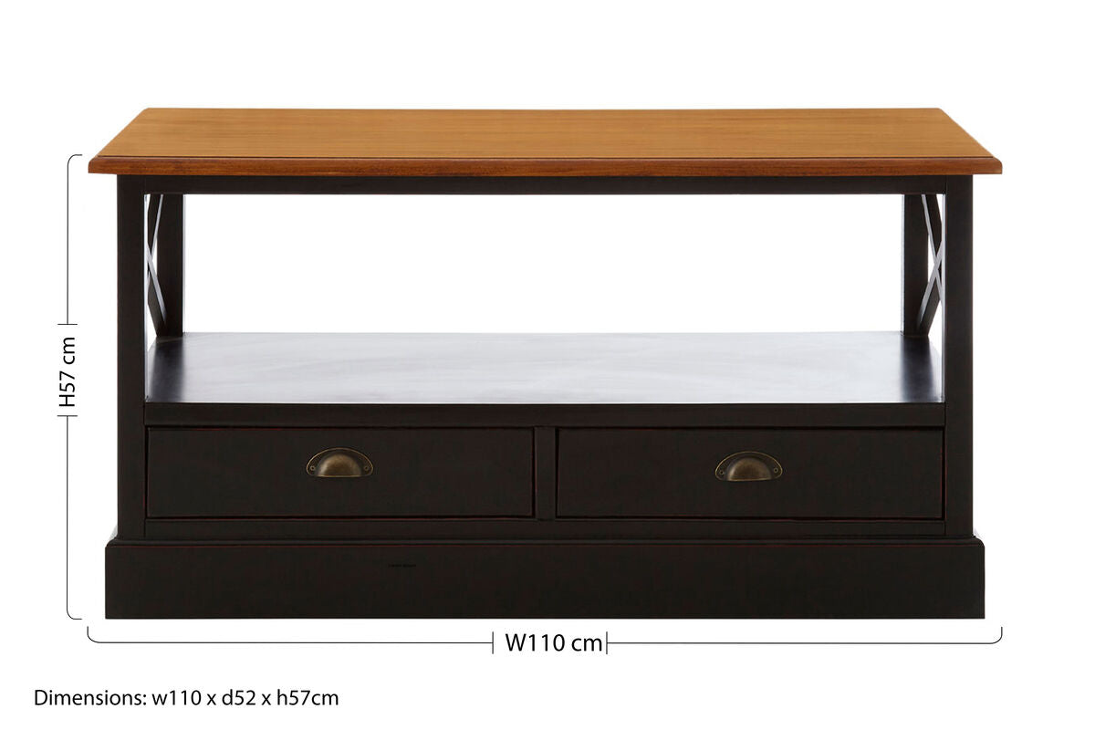 Black Rectangular Storage Coffee Table with Drawers, Virginia