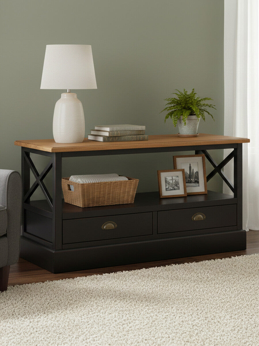 Black Rectangular Storage Coffee Table with Drawers, Virginia