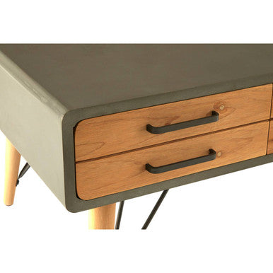 Grey Steel Frame and Natural Wooden Coffee Table with Six Drawers, Trinity