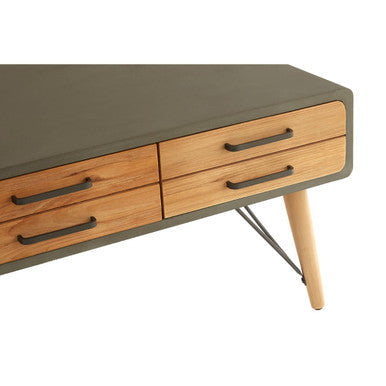 Grey Steel Frame and Natural Wooden Coffee Table with Six Drawers, Trinity
