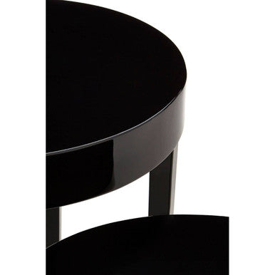 Set of Three Chunky Black High Gloss Round Tops Nesting Tables with Pine Wood Legs, Moritz