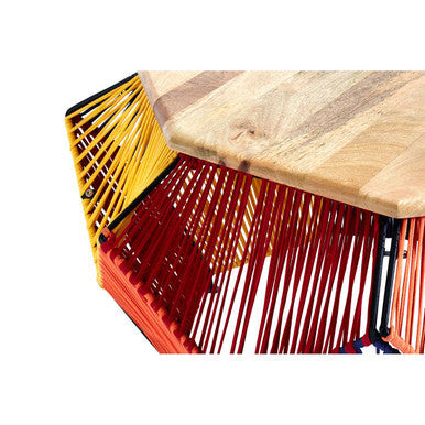 Multicoloured Woven Hexagon Base Coffee Table with Mango Wood Top, Fusion