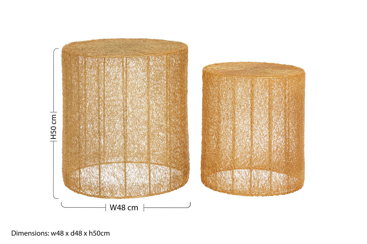 Set of 2 Gold Finish Open Weave Mesh Round Side Tables, Templar