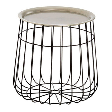 Silver Recessed Top Side Table with Black Wireframe Iron Base, Templar