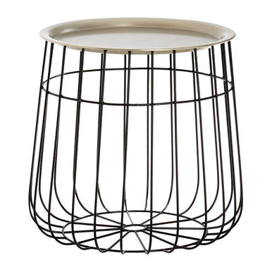 Silver Recessed Top Side Table with Black Wireframe Iron Base, Templar