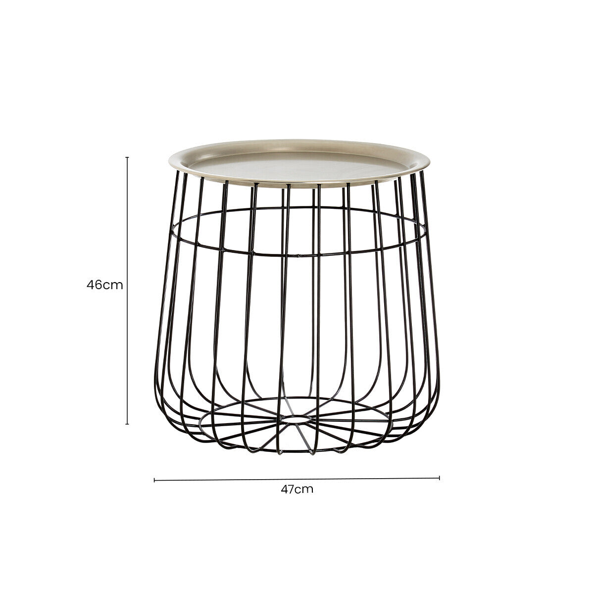 Silver Recessed Top Side Table with Black Wireframe Iron Base, Templar