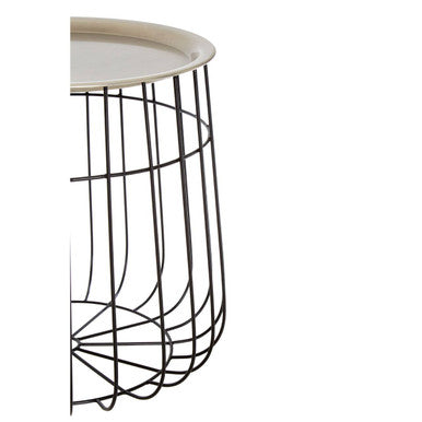 Silver Recessed Top Side Table with Black Wireframe Iron Base, Templar
