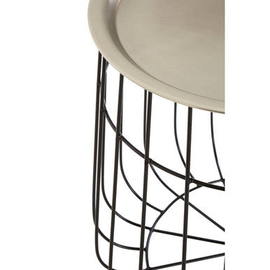 Silver Recessed Top Side Table with Black Wireframe Iron Base, Templar
