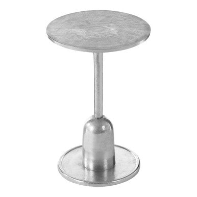 Metallic Silver Round Side Table with Asymmetrical Design, Halle