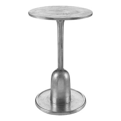 Metallic Silver Round Side Table with Asymmetrical Design, Halle