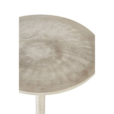 Metallic Silver Round Side Table with Asymmetrical Design, Halle