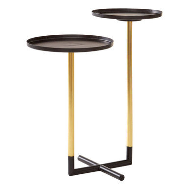 Black and Gold Metal 2-Tier Side Table with Intersecting Base Design, Halle