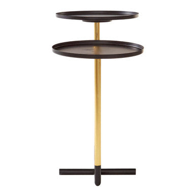 Black and Gold Metal 2-Tier Side Table with Intersecting Base Design, Halle