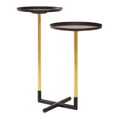 Black and Gold Metal 2-Tier Side Table with Intersecting Base Design, Halle