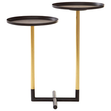 Black and Gold Metal 2-Tier Side Table with Intersecting Base Design, Halle