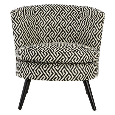 Regents Park Black and White Jacquard Fabric Accent Chair with Padded Seat
