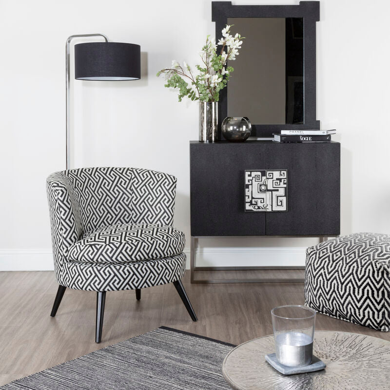 Regents Park Black and White Jacquard Fabric Accent Chair with Padded Seat