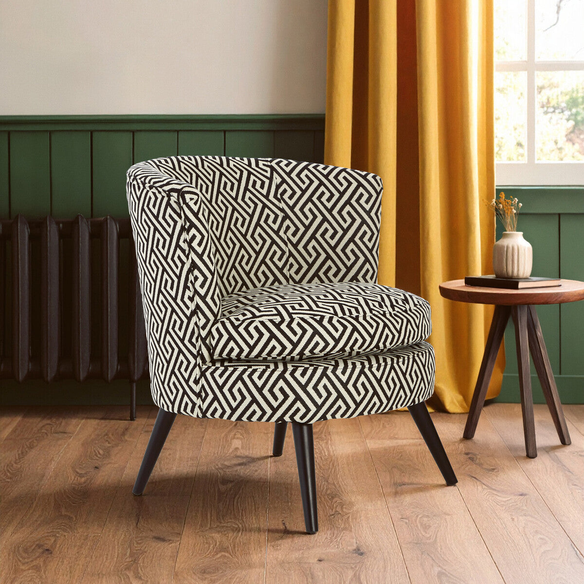 Regents Park Black and White Jacquard Fabric Accent Chair with Padded Seat