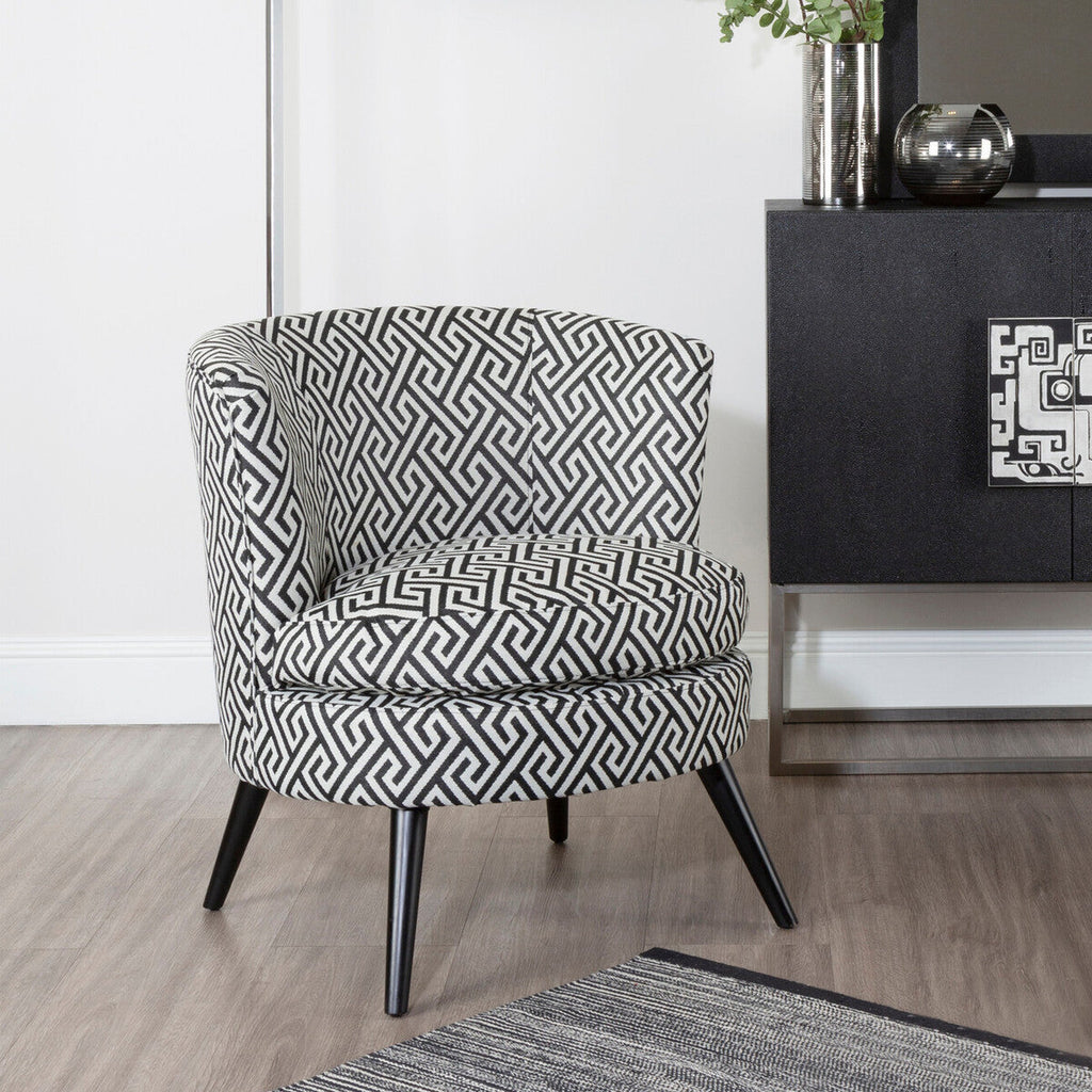 Regents Park Black and White Jacquard Fabric Accent Chair with Padded Seat