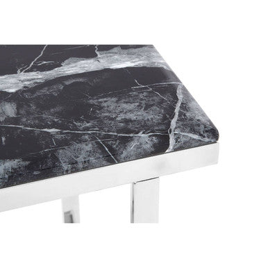 Black Marble Top Console Table with Reflective Silver Finish Stainless Steel Frame, Ackley