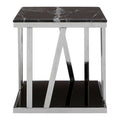Ackley Silver Stainless Steel Side Table with Black Marble Top