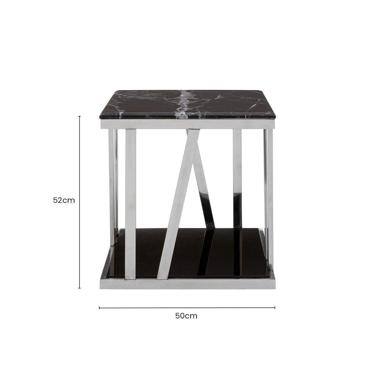 Ackley Silver Stainless Steel Side Table with Black Marble Top