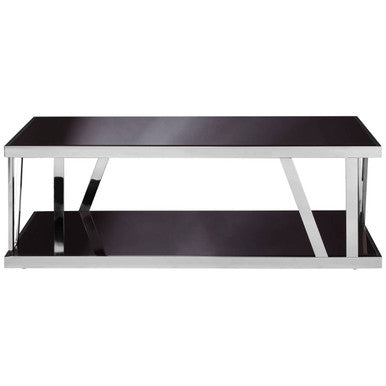 Ackley Silver Stainless Steel Rectangular Coffee Table with Black Glass Top