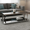 Ackley Silver Stainless Steel Rectangular Coffee Table with Black Glass Top