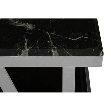 Black Marble Top and 1 Lower Shelf Coffee Table with Silver Stainless Steel Frame, Ackley