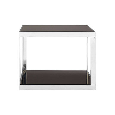 Black Tempered Glass Shelves Coffee Table with Silver Square Stainless Steel Frame, Ackley