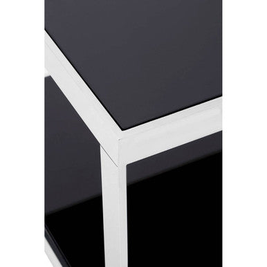 Black Tempered Glass Shelves Coffee Table with Silver Square Stainless Steel Frame, Ackley