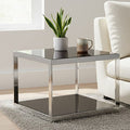 Ackley Silver Stainless Steel Square Coffee Table with Black Glass Top