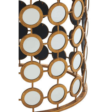 Gold Distressed Metal Mirror Side Table with Circular Mirrored Top, Zariah