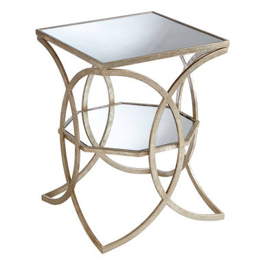 Tempered Glass Tops and 1 Lower Shelf Side Table with Silver Interlinked Geometric Metal Frame, Zariah
