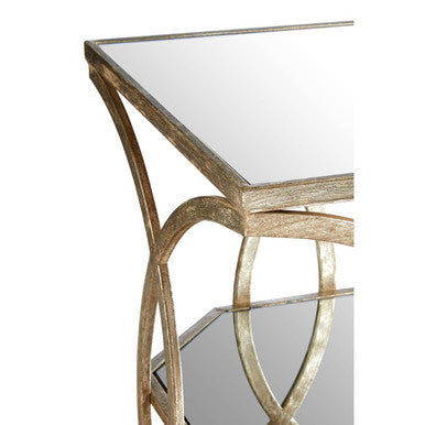 Tempered Glass Tops and 1 Lower Shelf Side Table with Silver Interlinked Geometric Metal Frame, Zariah