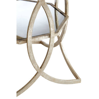 Tempered Glass Tops and 1 Lower Shelf Side Table with Silver Interlinked Geometric Metal Frame, Zariah